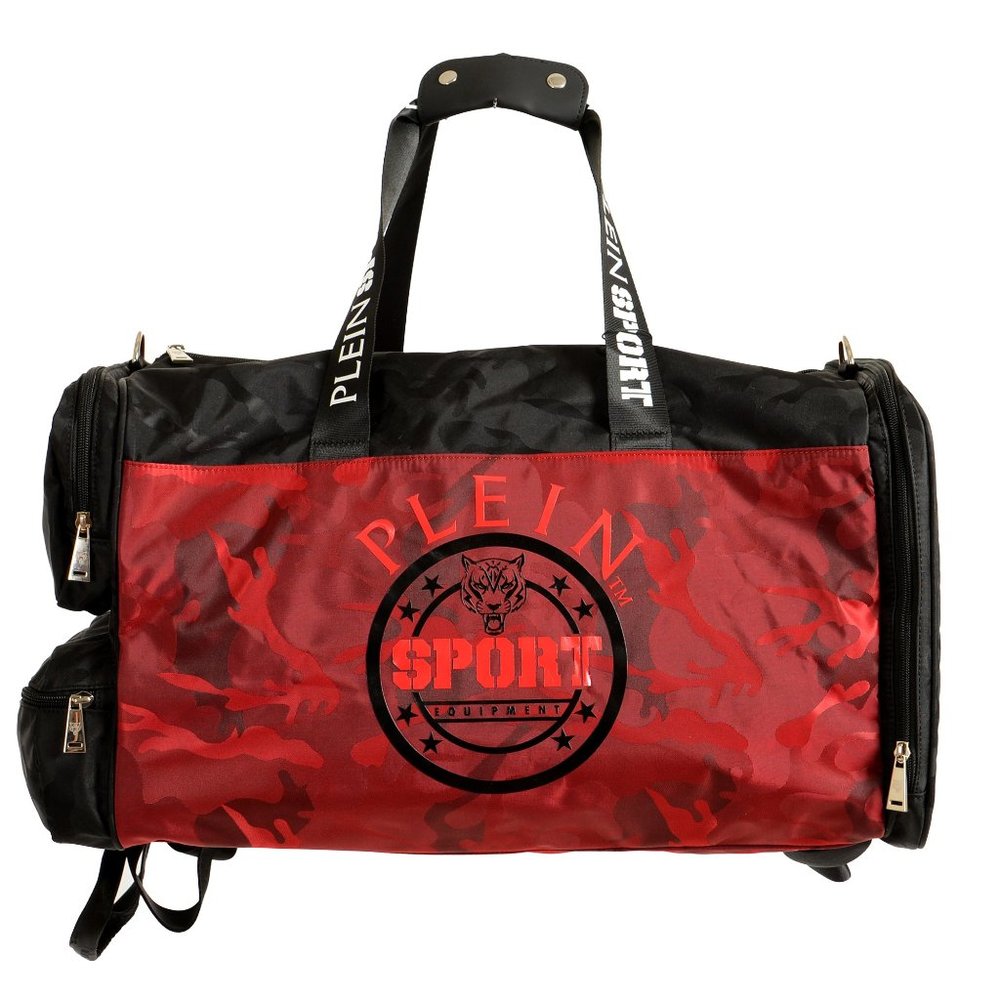Plein Sport Men's Military Red Logo Print Large Travel Gym Duffle Backpack Bag